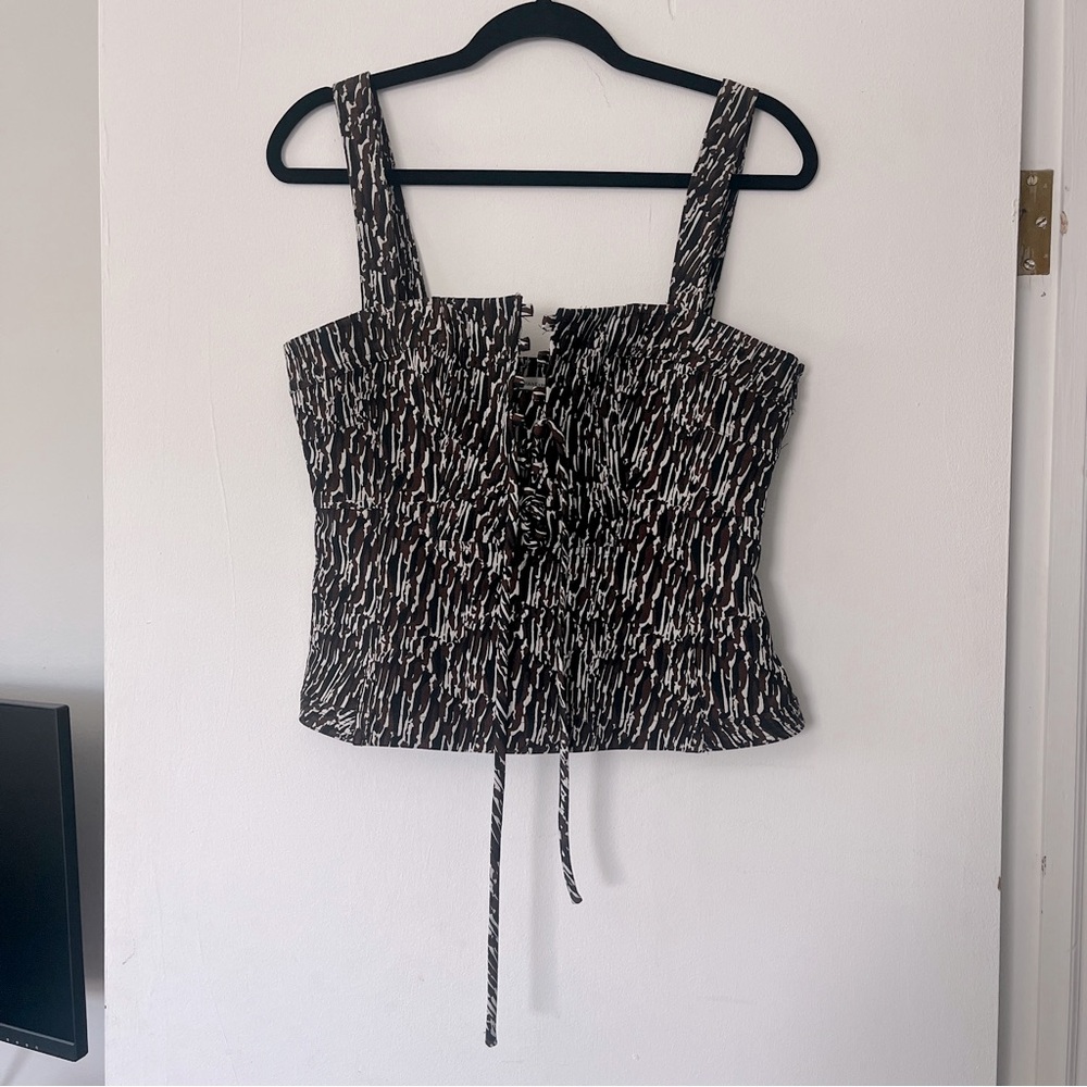 Diane Von Furstenberg Black and White Patterned Sleeveless Corset Top